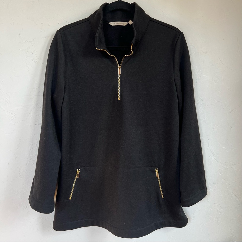 Soft Surroundings Black Half Zip Pullover Sweater
